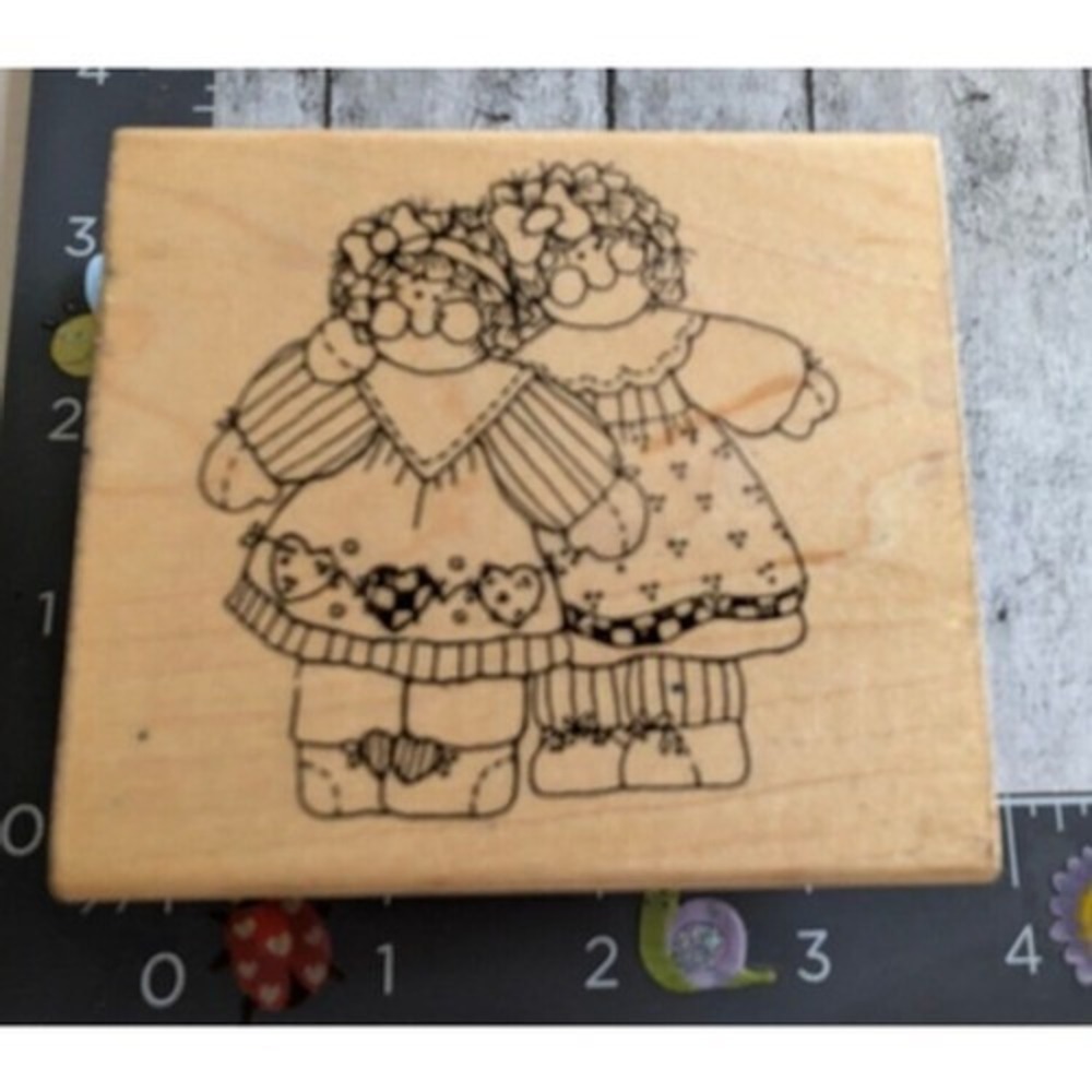 Dots Sister Act Too Q159 Folk Art Stitch Rubber Stamp Wood #E54